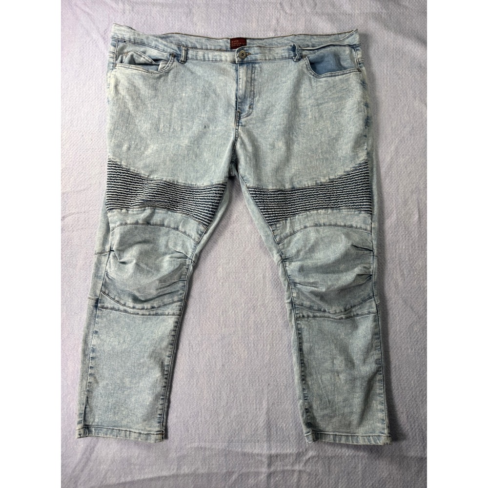 Truth Substance Common Sense Mens Moto Biker Jeans Light Acid Wash 46x32